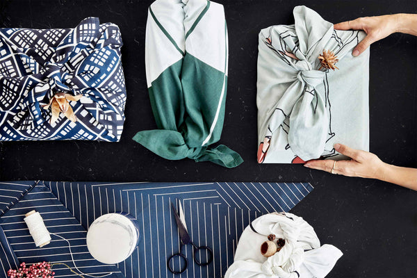 A variety of cloths for sustainable gift wrapping