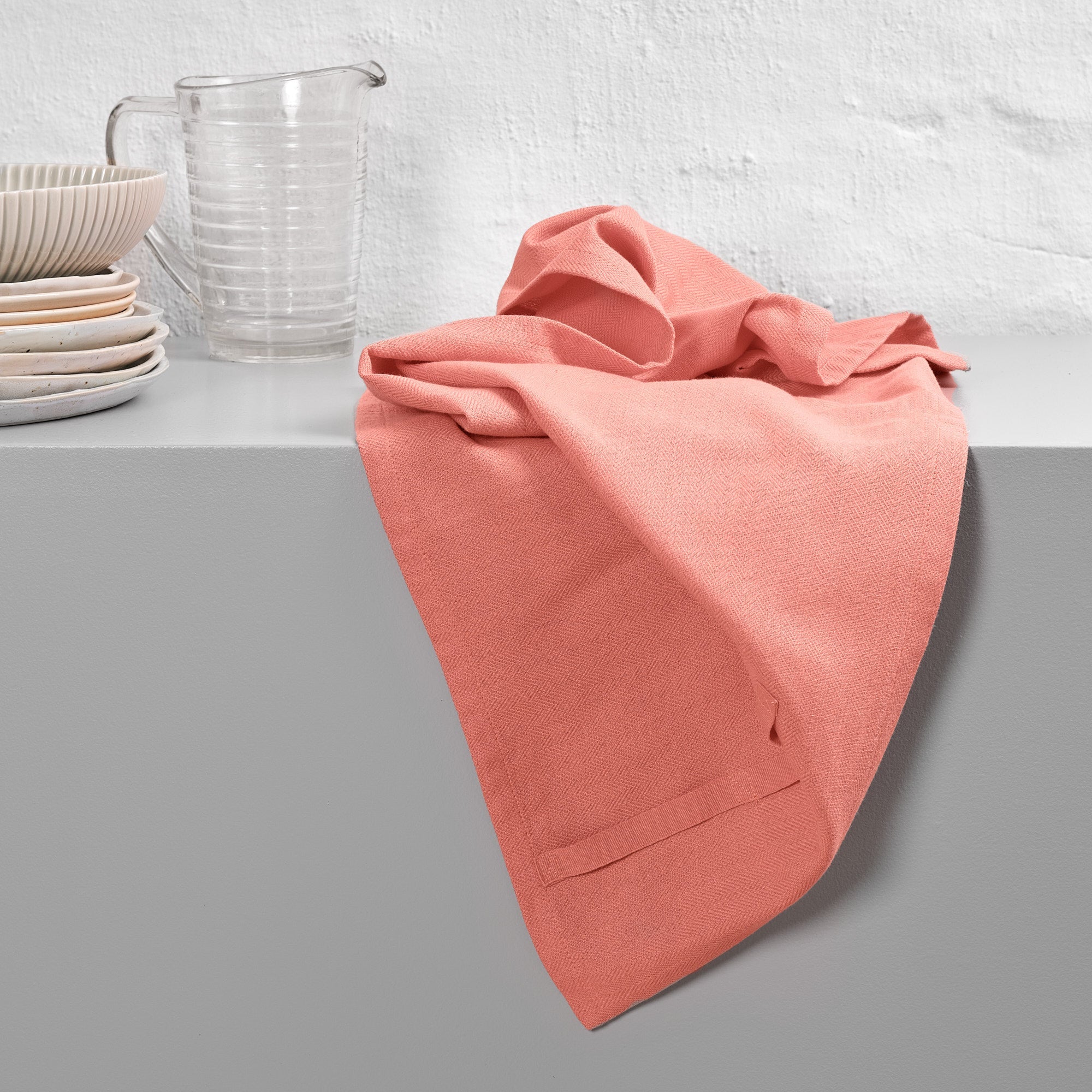 The Organic Company Kitchen Towel Herringbone 385 Coral