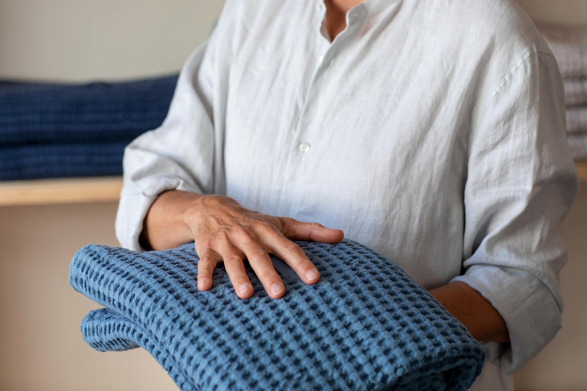 Vaffel badelagen og tæppe