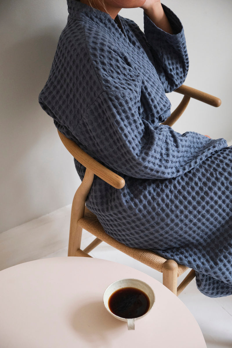 The Organic Company Big Waffle Bathrobe Big Waffle 510 Grey blue