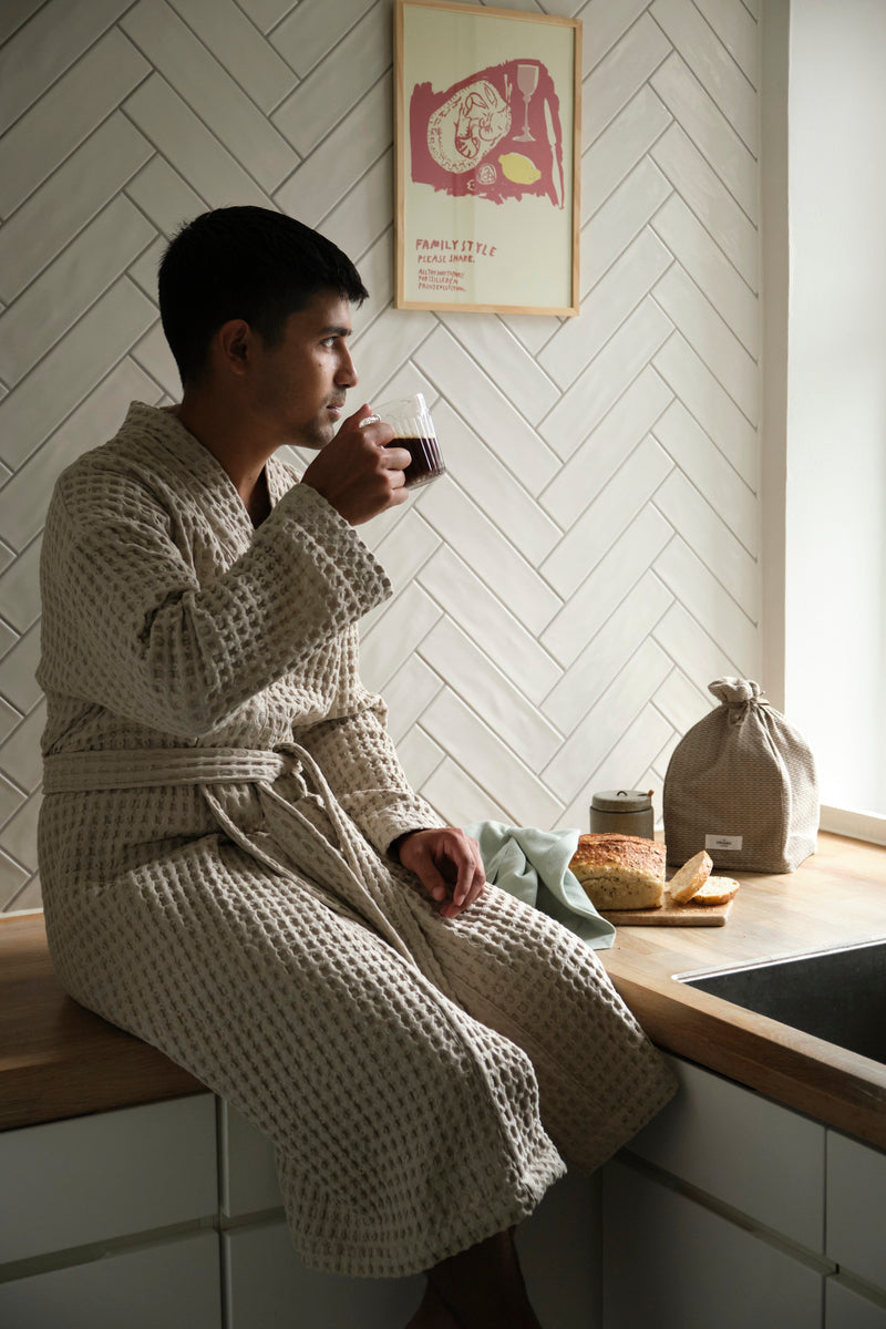 The Organic Company Big Waffle Bathrobe Big Waffle 202 Stone